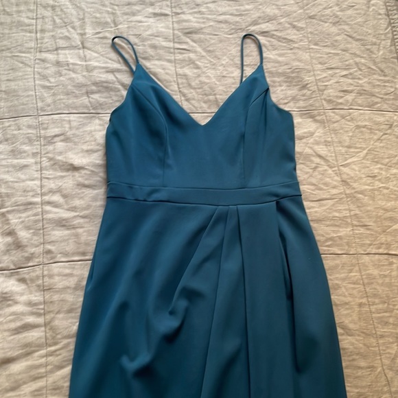 BHLDN Caron V-Neck Crepe Dress Emerald Green - Picture 8 of 15